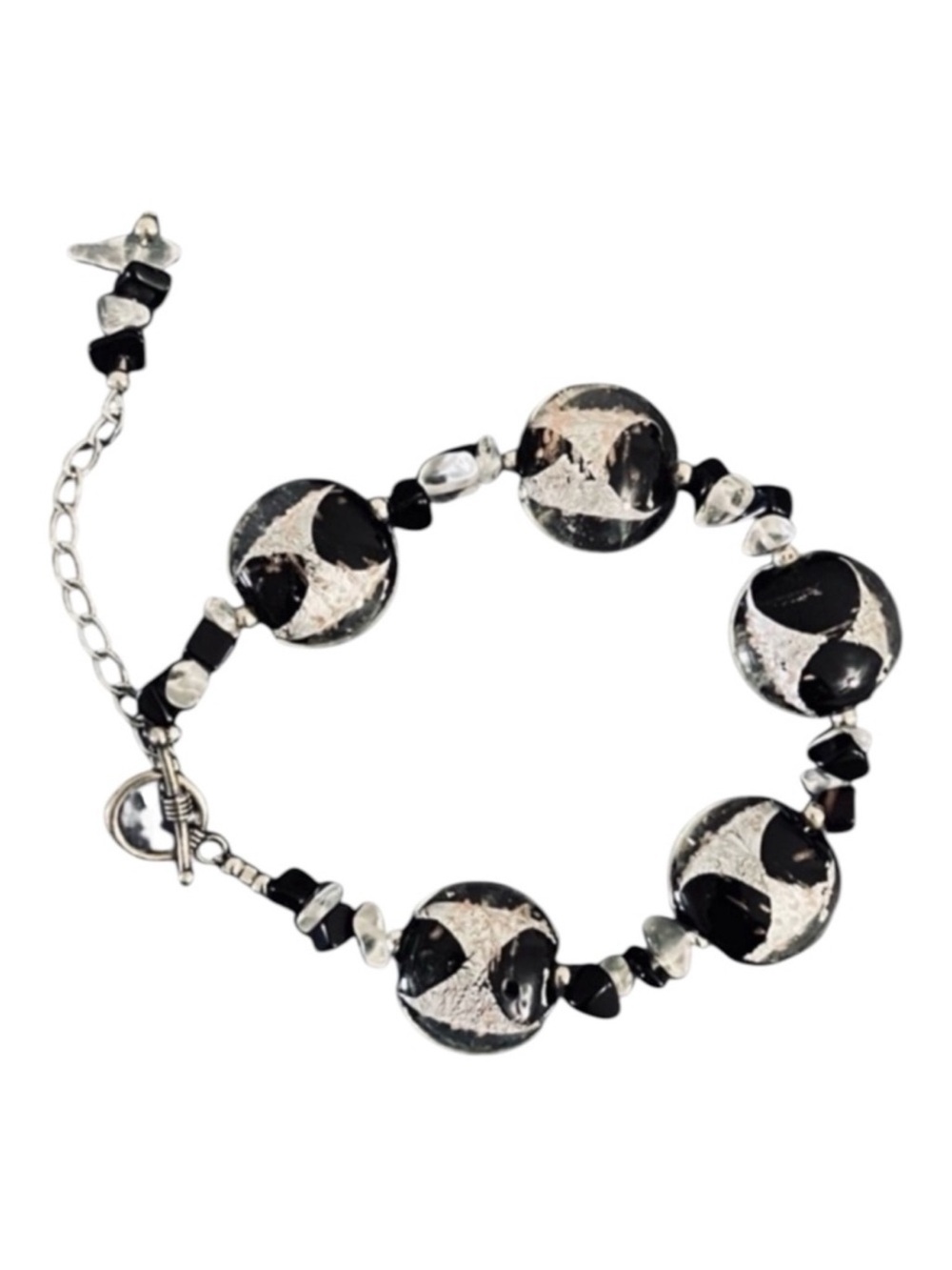 Crystal Stone Flex Bracelet Black Clear Silver